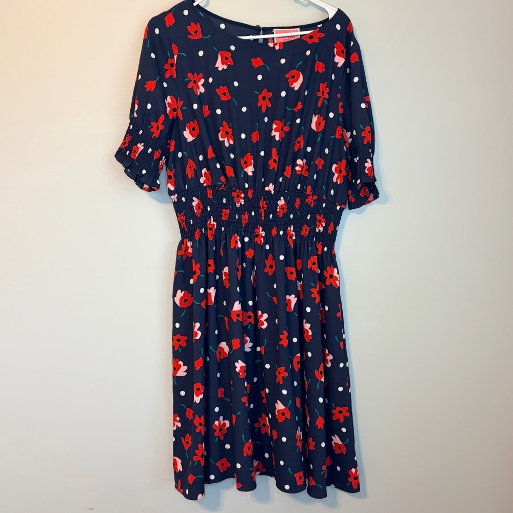 Kate Spade Dark Blue Dress with Red and White Floral Pattern - Picture 3 of 11